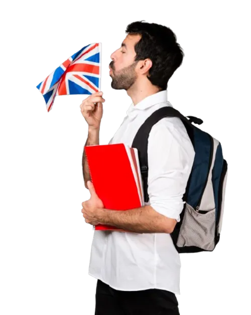 Estudiante con bandera británica